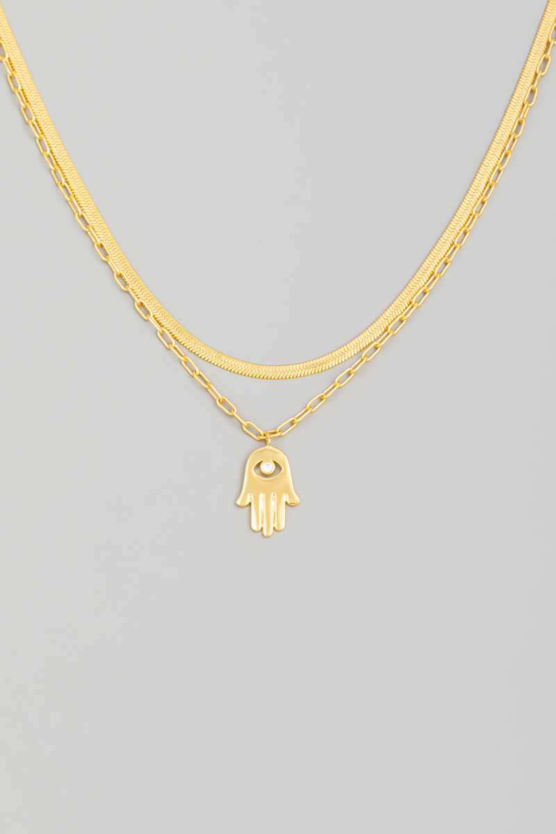 Layered Chain Hamsa Hand Necklace