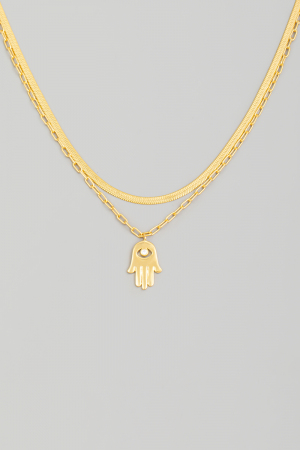Layered Chain Hamsa Hand Necklace