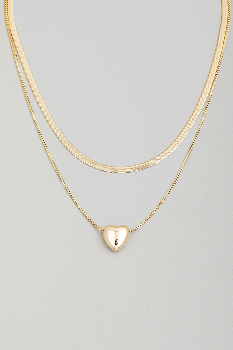 Layered Chain Heart Pendant Necklace
