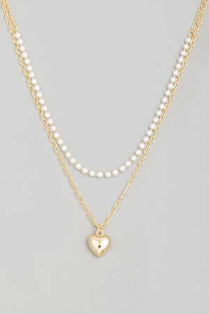 Chain Bead Layered Heart Pendant Necklace