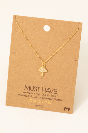 Gold Dipped Studded Mushroom Pendant Necklace