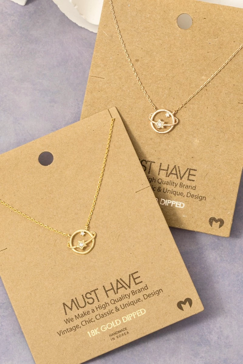 Gold Dipped Studded Star Orbit Pendant Necklace