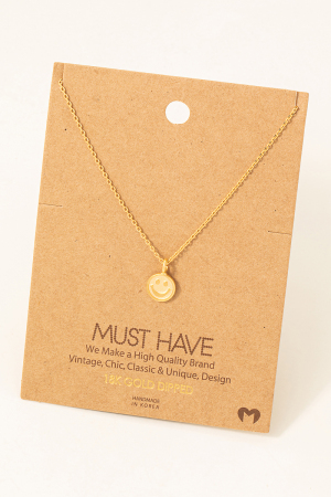 Gold Dipped Smiley Face Pendant Necklace