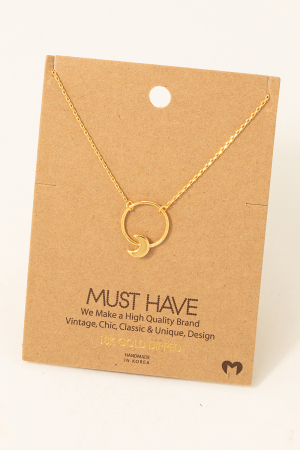 Gold Dipped Moon Hoop Pendant Necklace
