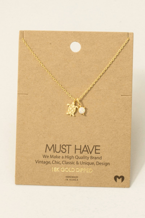 Gold Dipped Turtle And Opal Pendant Necklace
