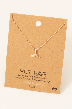 Gold Dipped Studded Whale Tail Pendant Necklace