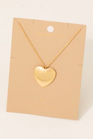 Brushed Metallic Heart Pendant Necklace