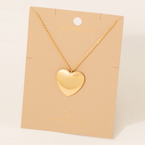 Brushed Metallic Heart Pendant Necklace