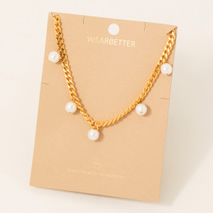 Chain Link Pearl Charm Necklace