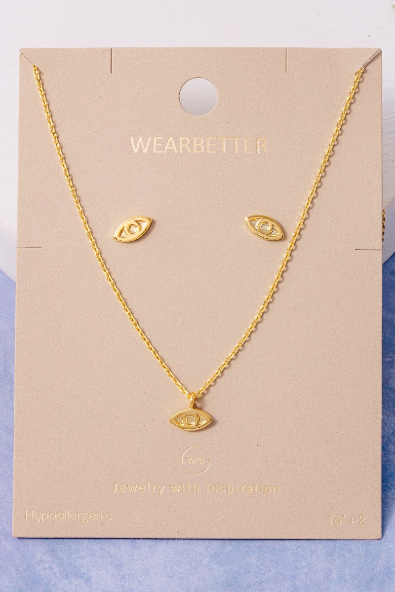 Eye Stud Earrings And Pendant Necklace Set