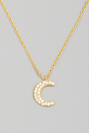 Cz Pave Moon Pendant Chain Necklace