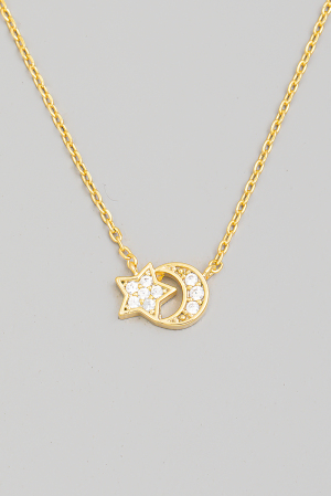 Pave Mini Moon Star Pendant Necklace