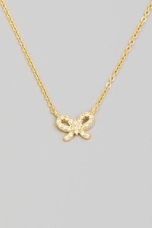 Cz Pave Ribbon Bow Pendant Chain Necklace