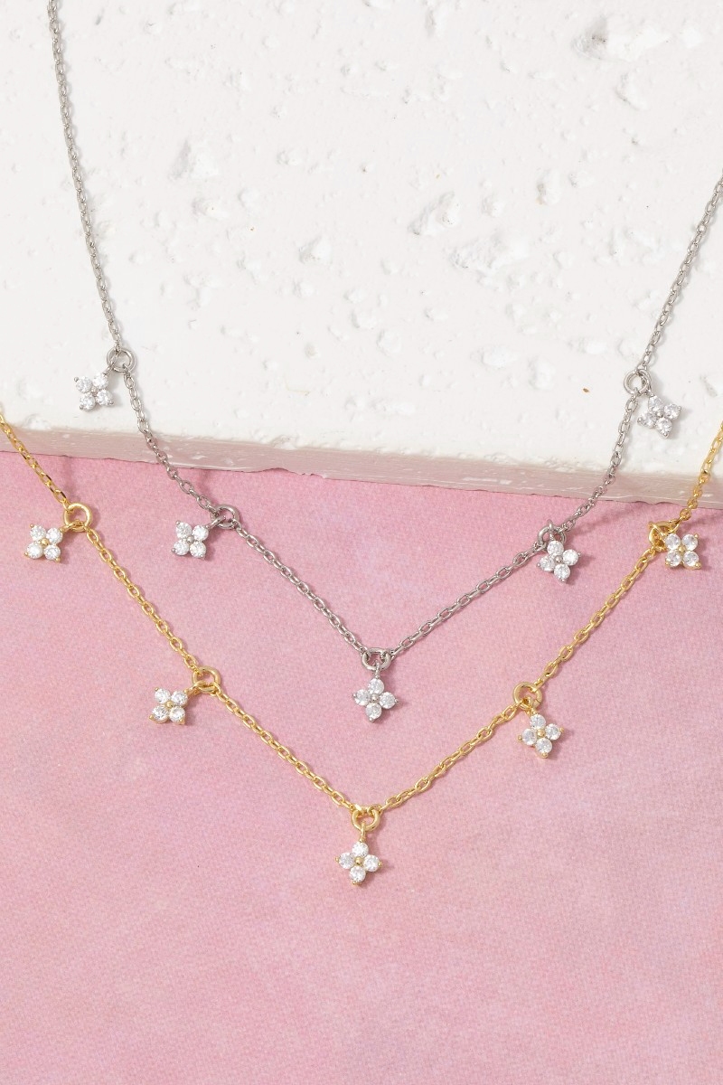 Pave Clover Charms Chain Necklace