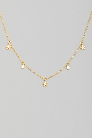 Flower And Cz Charms Chain Necklace
