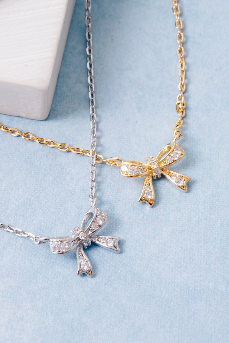 Cz Pave Ribbon Pendant Necklace