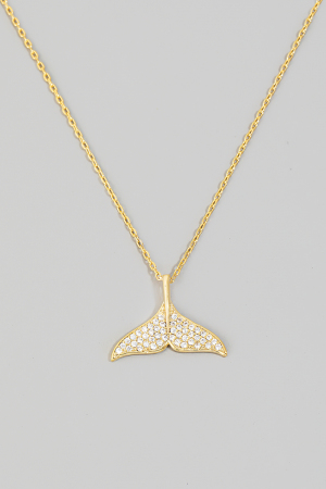 Dainty Chain Pave Fish Tail Pendant Necklace