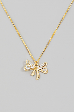 Rhinestone Ribbon Bow Pendant Necklace