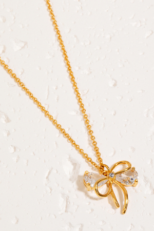 Rhinestone Ribbon Bow Pendant Necklace