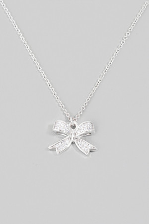 Pave Ribbon Bow Pendant Necklace