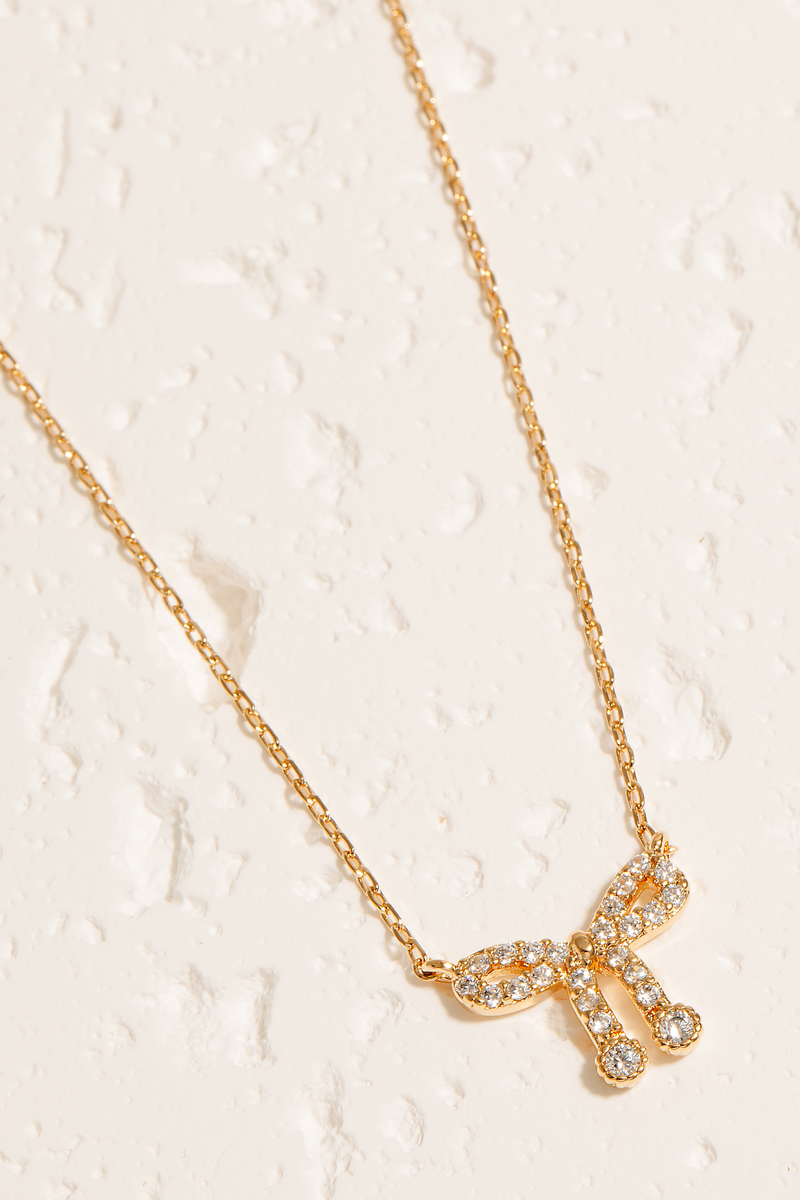 Cz Pave Ribbon Bow Pendant Necklace