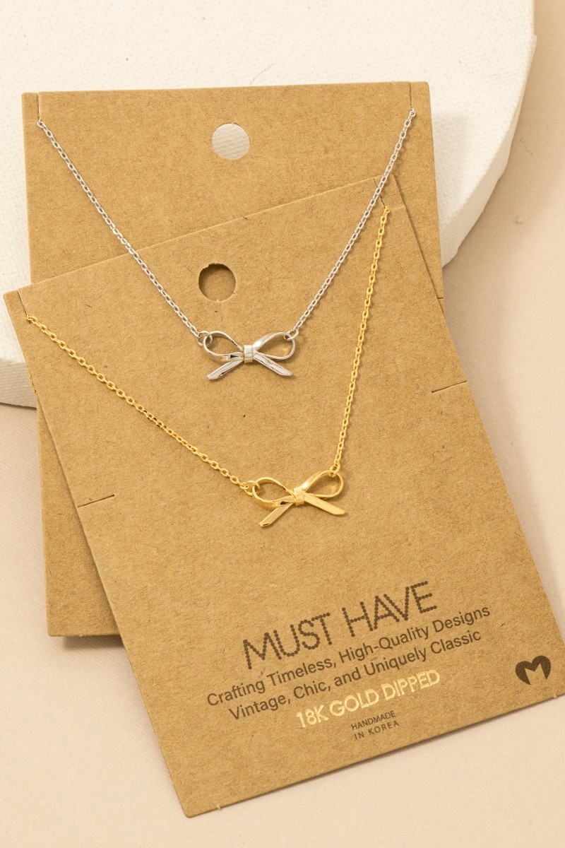 Gold Dipped Ribbon Bow Pendant Necklace