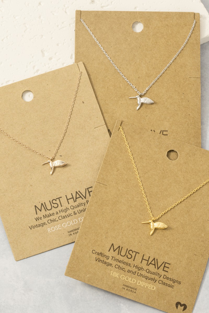 Gold Dipped Humming Bird Pendant Necklace