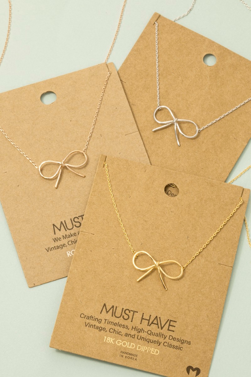 Gold Dipped Bow Tie Pendant Necklace