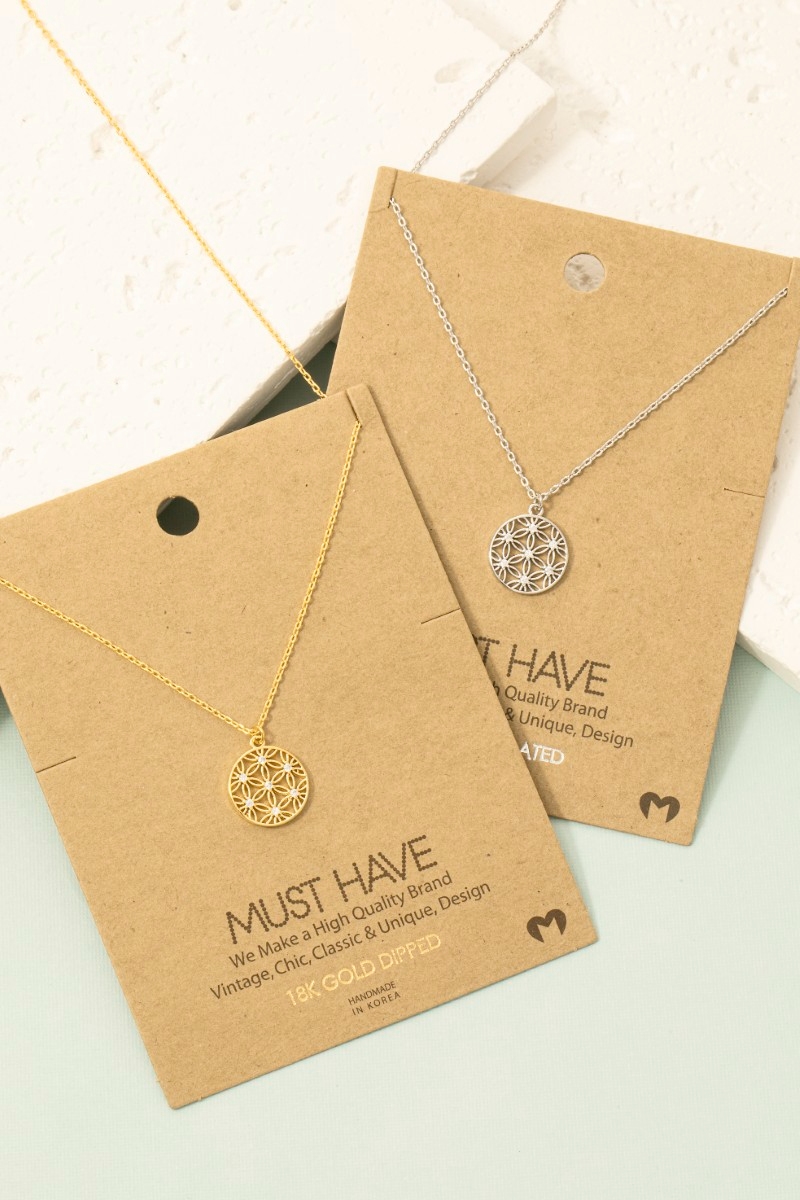 Flower Coin Pendant Necklace