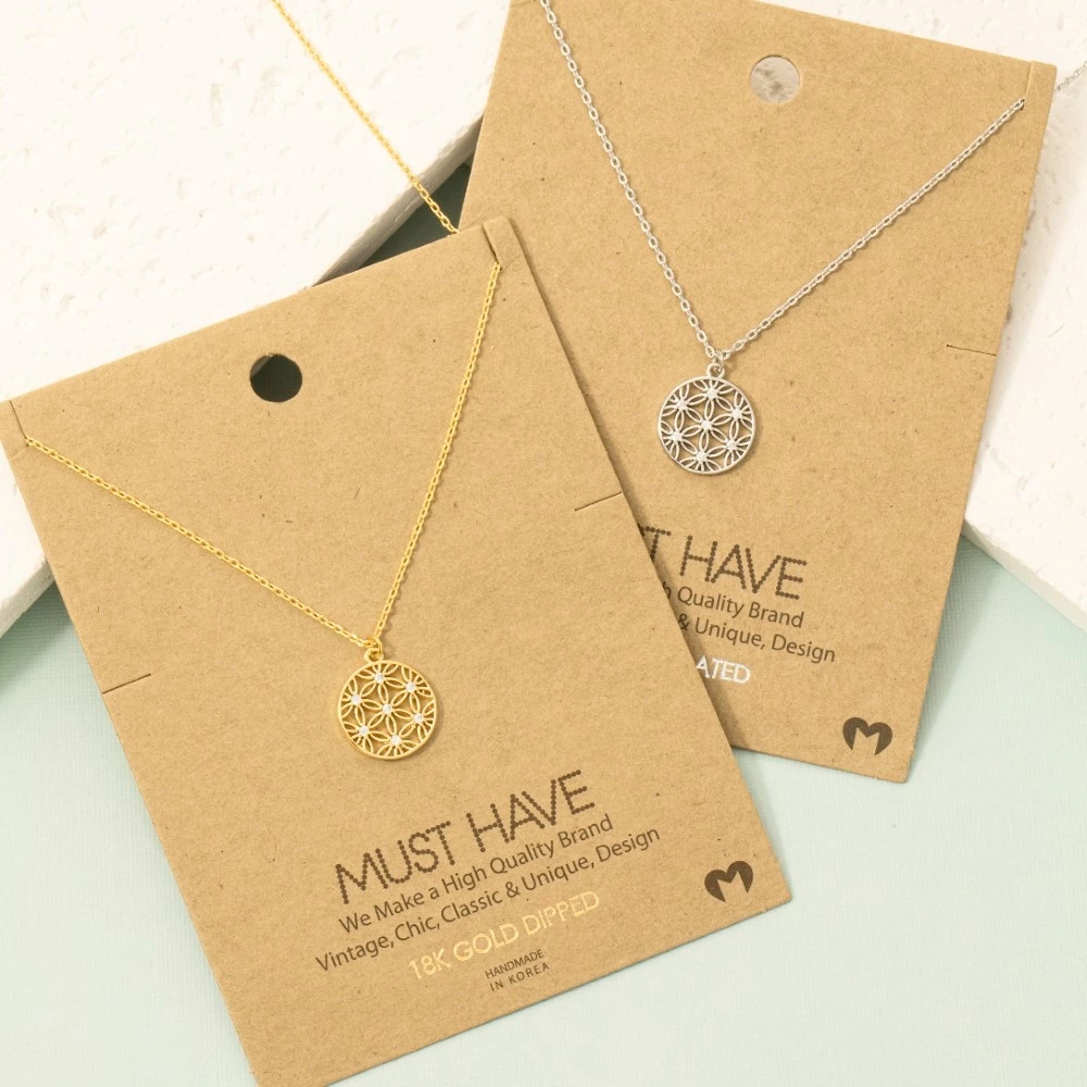 Flower Coin Pendant Necklace