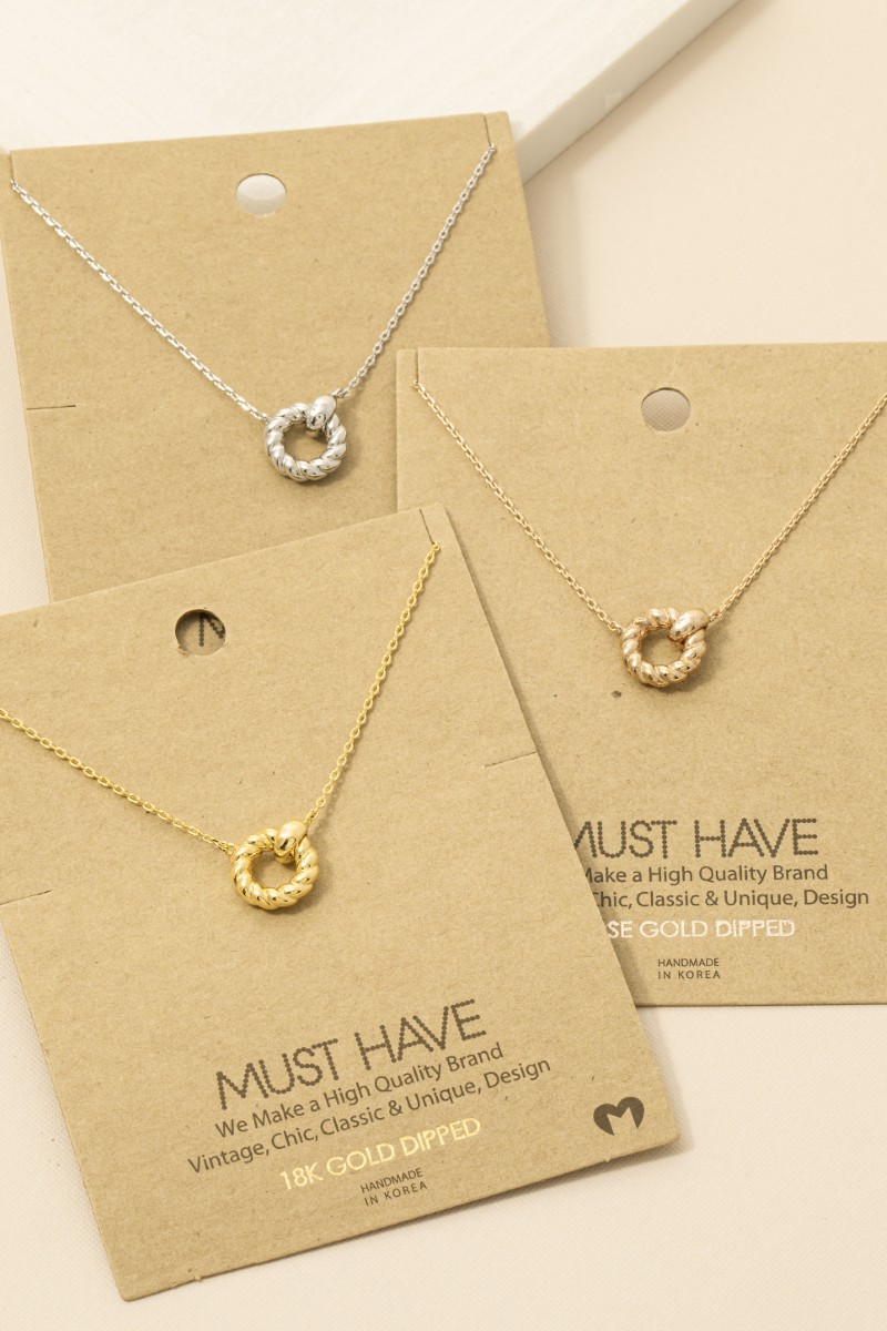 Gold Dipped Twisted Hoop Pendant Necklace