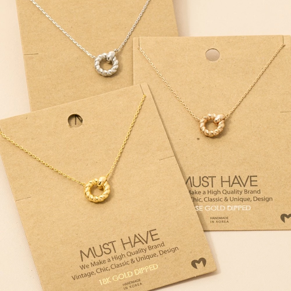 Gold Dipped Twisted Hoop Pendant Necklace
