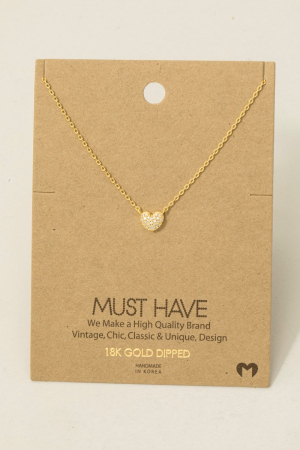 Gold Dipped Pave Mini Heart Pendant Necklace
