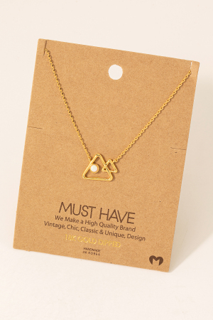 Gold Dipped Opal Stud Layered Triangle Pendant Necklace