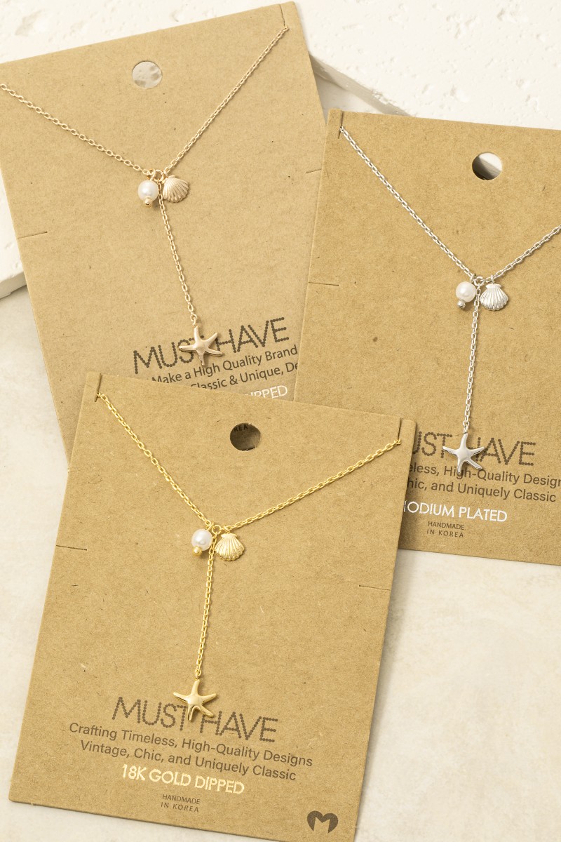 Gold Dipped Star Fish Sea Shell Y Necklace