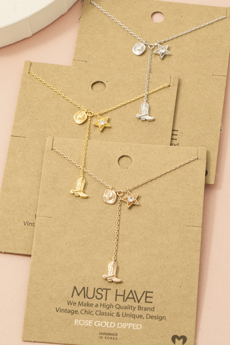 Western Cowboy Boots Y Necklace