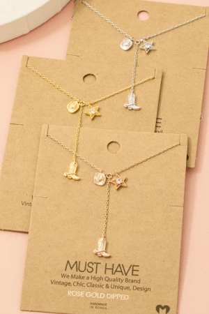 Western Cowboy Boots Y Necklace