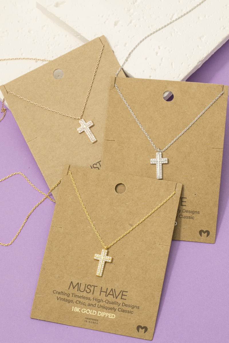 Pave Rhinestone Cross Pendant Necklace
