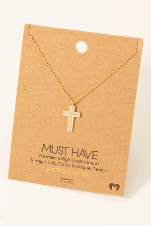 Pave Rhinestone Cross Pendant Necklace
