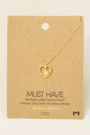 Gold Dipped Seashell Disc And Heart Pendant Necklace