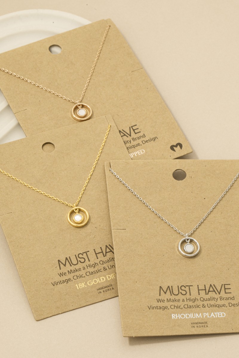 Gold Dipped Seashell Disc And Hoop Pendant Necklace