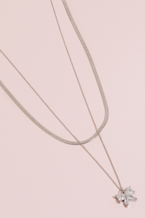 Cubic Zirconia Bow Pendant Layered Necklace