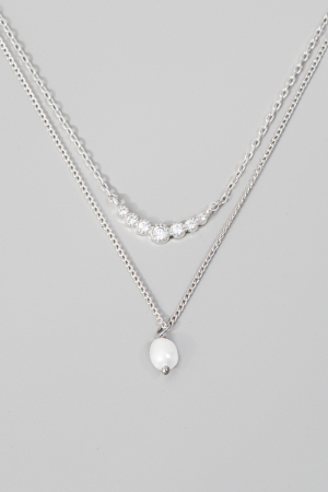 Layered Chain Pearl Charm Necklace