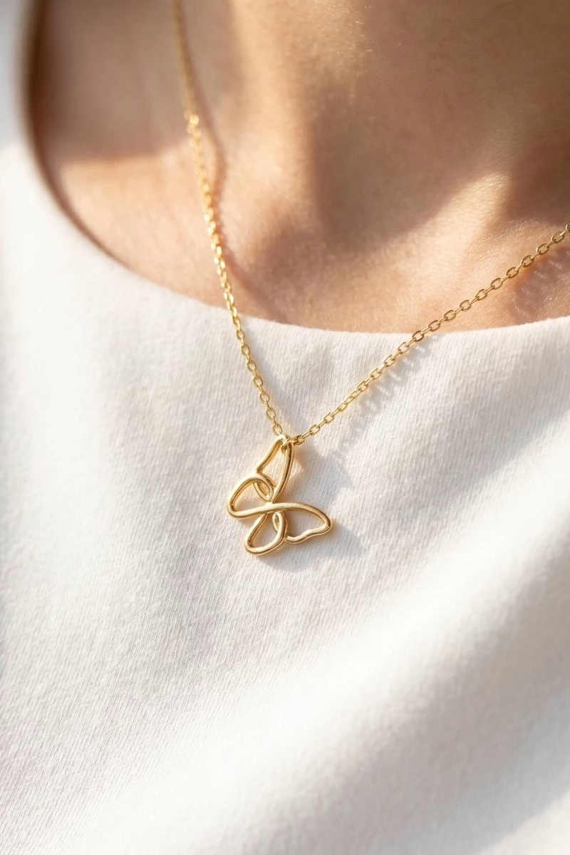 Gold Dipped Wire Butterfly Pendant Necklace