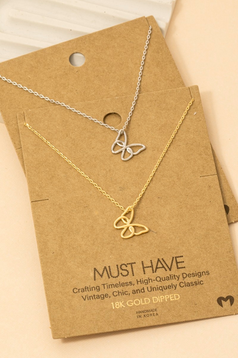 Gold Dipped Wire Butterfly Pendant Necklace
