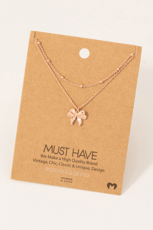 Gold Dipped Knotted Ribbon Bow Pendant Necklace