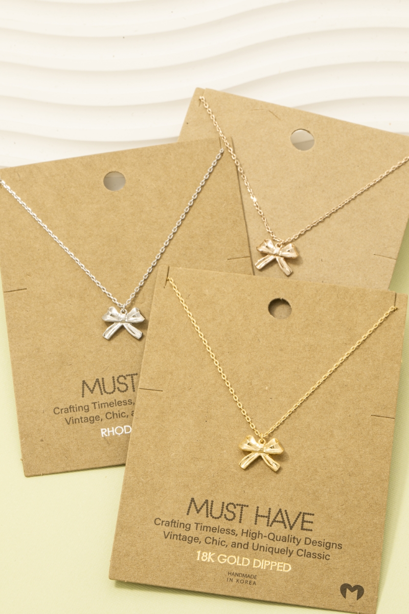 Gold Dipped Ribbon Bow Pendant Necklace