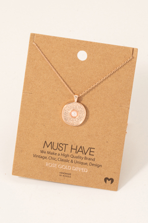 Gold Dipped Pearl Stud Disc Pendant Necklace