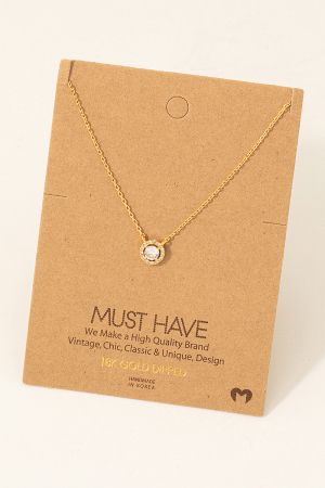 Gold Dipped Cubic Zirconia Halo Pendant Necklace