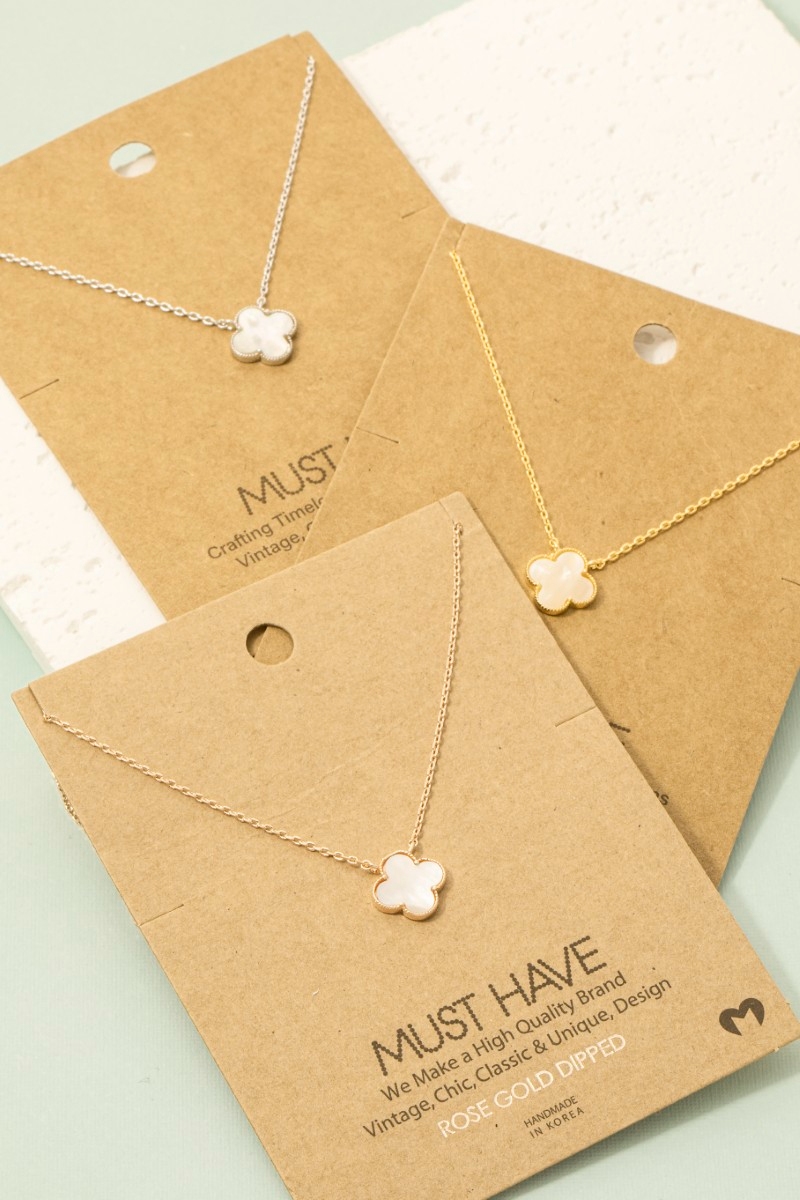 Gold Dipped Mother Of Pearl Clover Pendant Necklace